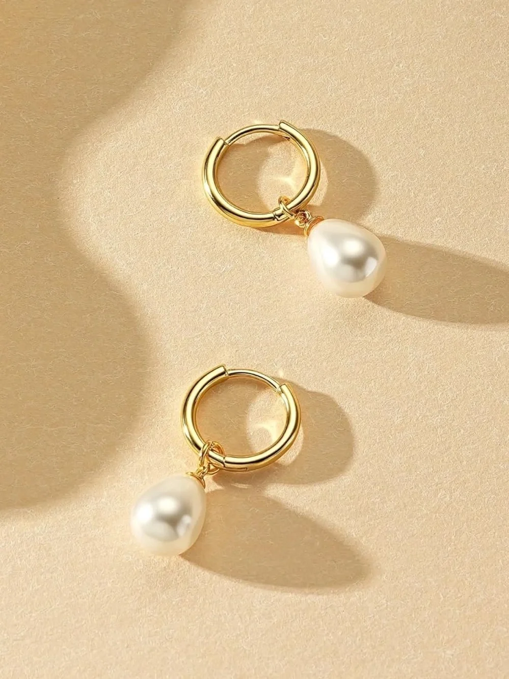 Anthropologie Gold Tone Hoop Earrings with White Pearl Drop